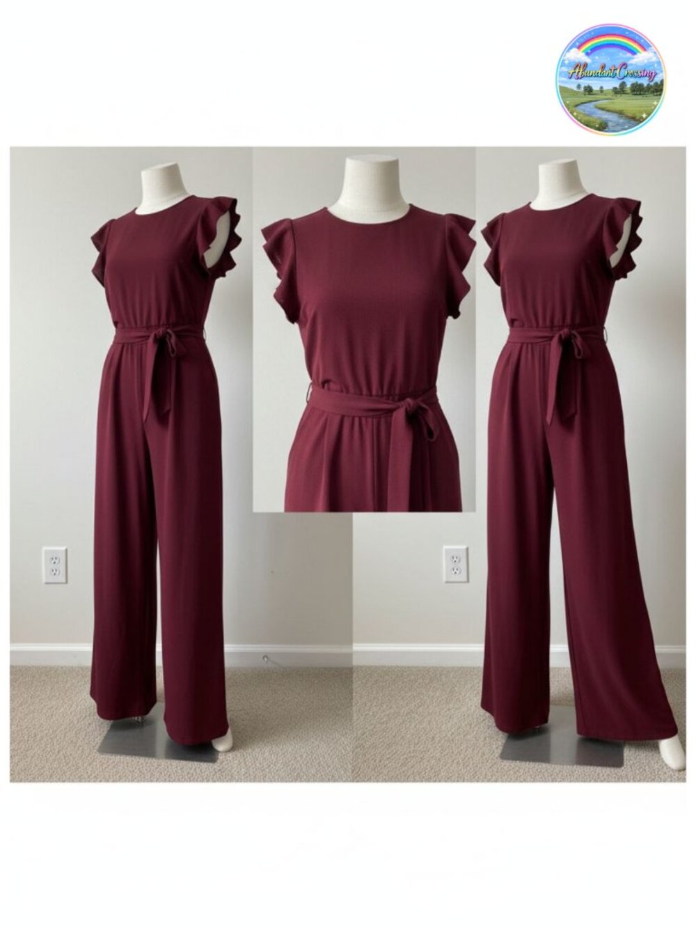 Dressy Wide Leg Jumpsuit Cap Sleeve Belted One Piece
